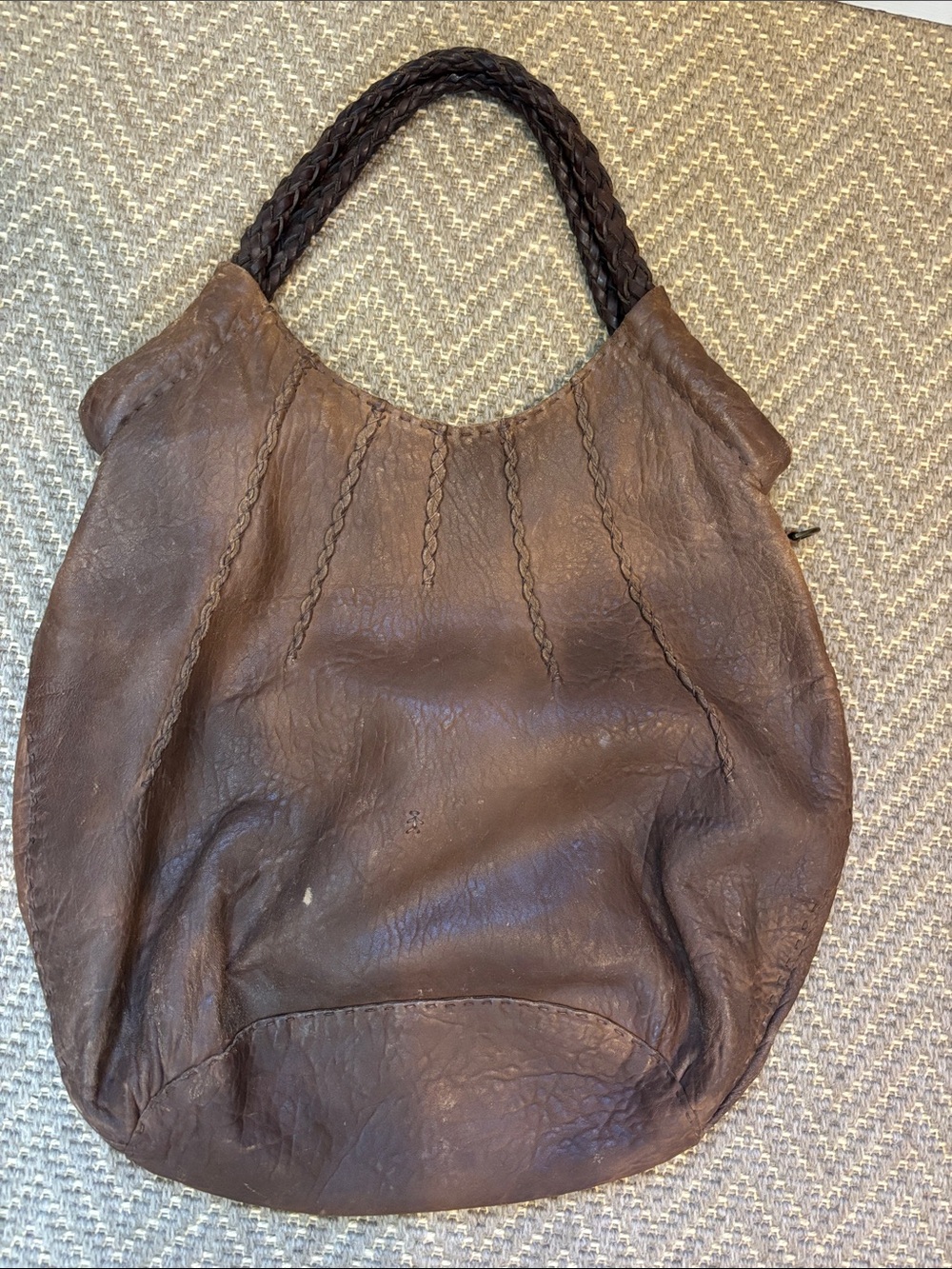 Classic Brown Leather Hobo with Braided Handle